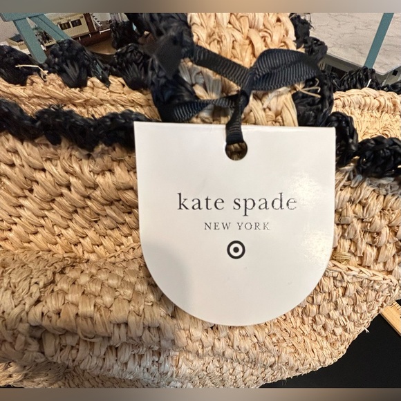 Kate Spade Raffia Bow Tote Bag Target exclusive Natural Straw NWT Beach Travel - Picture 2 of 9